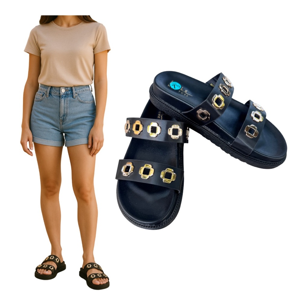 Nicole Miller New York Black Slide Sandals – Size 7.5